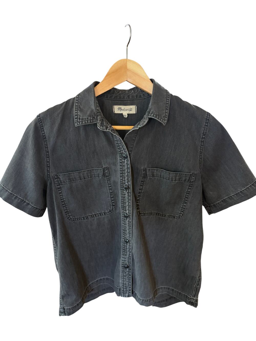 Madewell Black Chambray Short Sleeve Button-Up Shirt Women's Size M